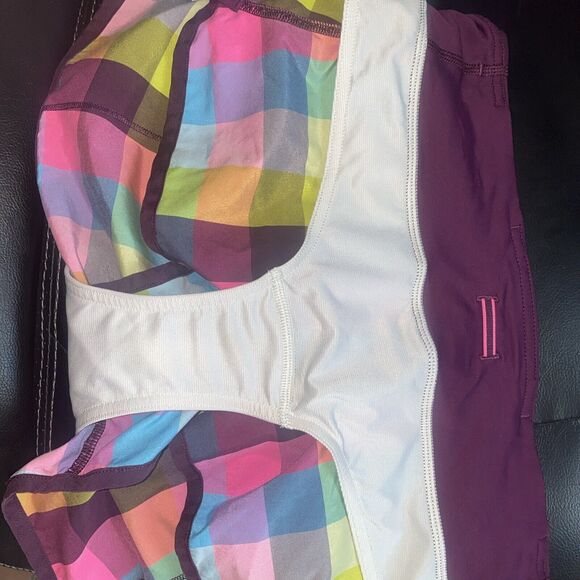 Lululemon Groovy speed Run Shortie Short Plum Plaid Sea Check Angel Wing Pocket - Picture 10 of 11